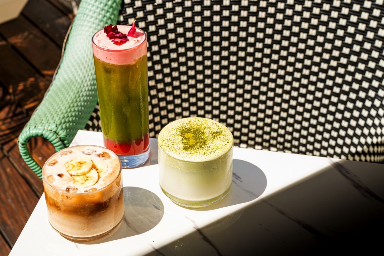 Iced drinks served in the sun