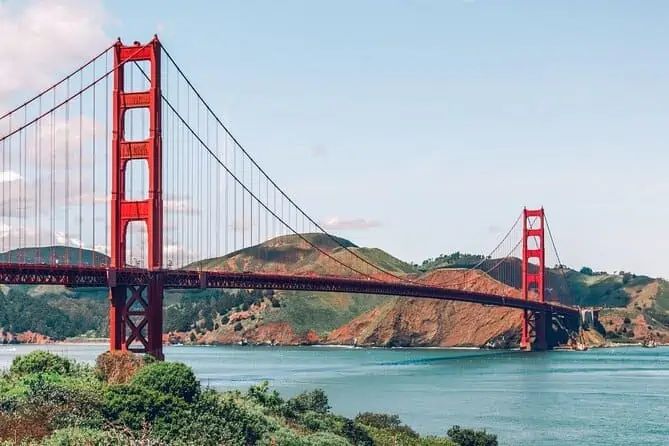The Golden Gate Bridge over the bay on a clear day